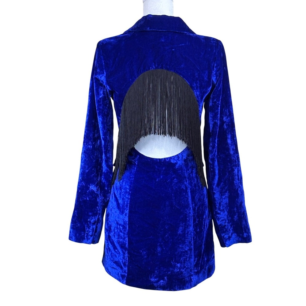 House of Harlowe x Revolve Crushed Velvet Fringe Open Back Blazer Mini Dress - Picture 5 of 10